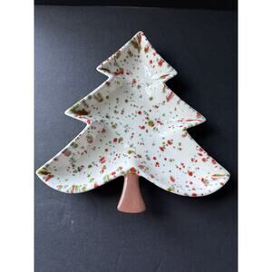 Vintage 60s Ceramic Mold Splatter Paint Christmas Tree Shaped Candy Dish MCM EUC